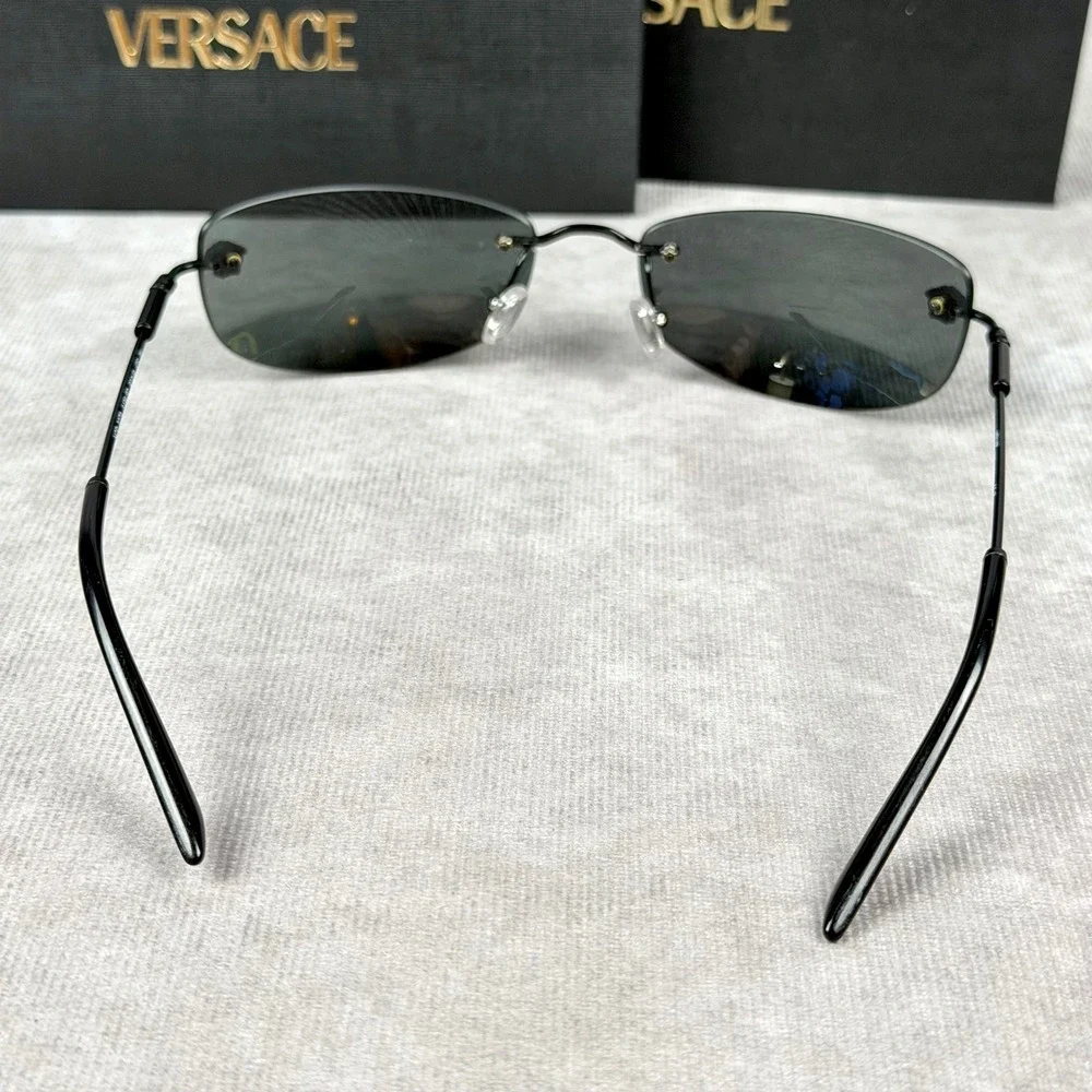 Versace MOD 2279 Black Rimless Sunglasses Grey Lens Italy 60 18 135 NEW